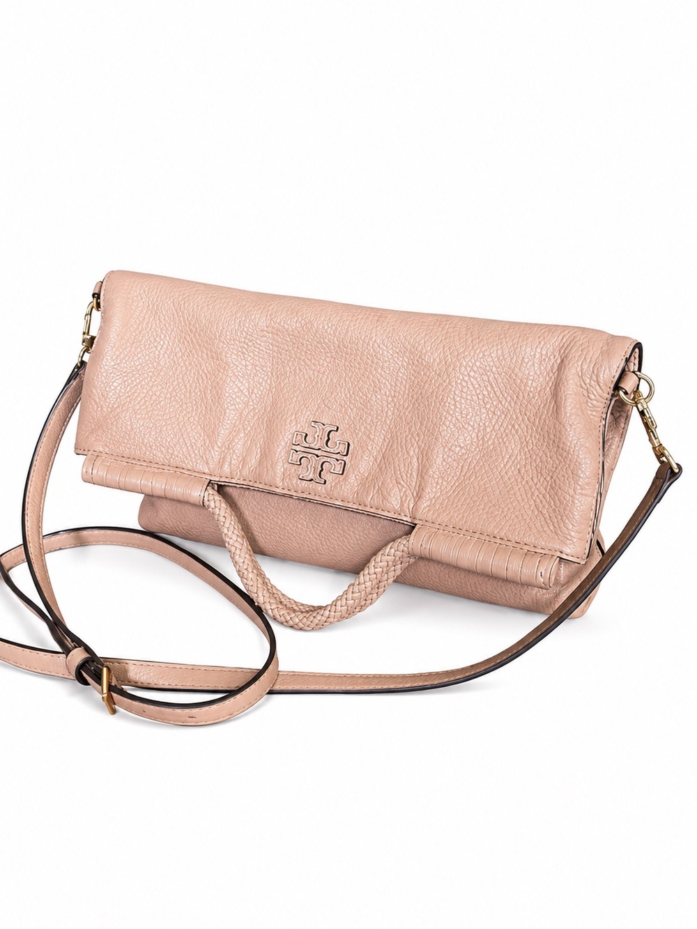 Tory Burch Blush Fold-Over Leather Crossbody Satchel Shoulder Bag - Picture 3 of 16